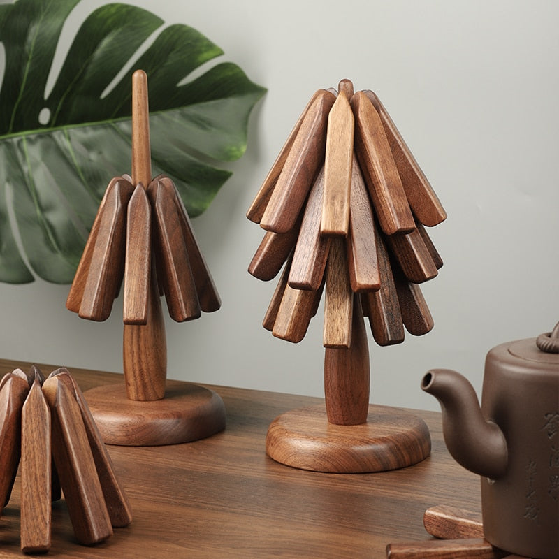 Wood Collapsible Hot Pad Trivet Tree