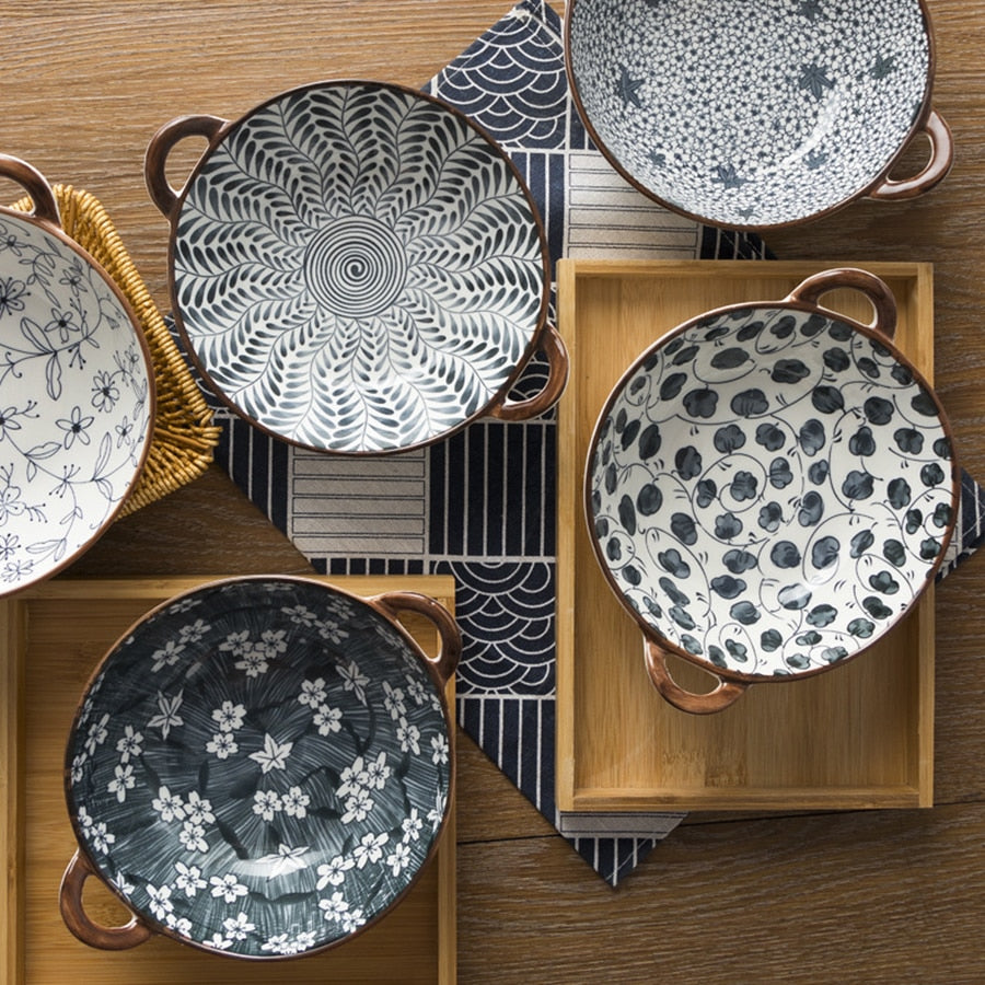 Farmhouse Modern Style Irregular Shaped Ceramic Bowls With Handles