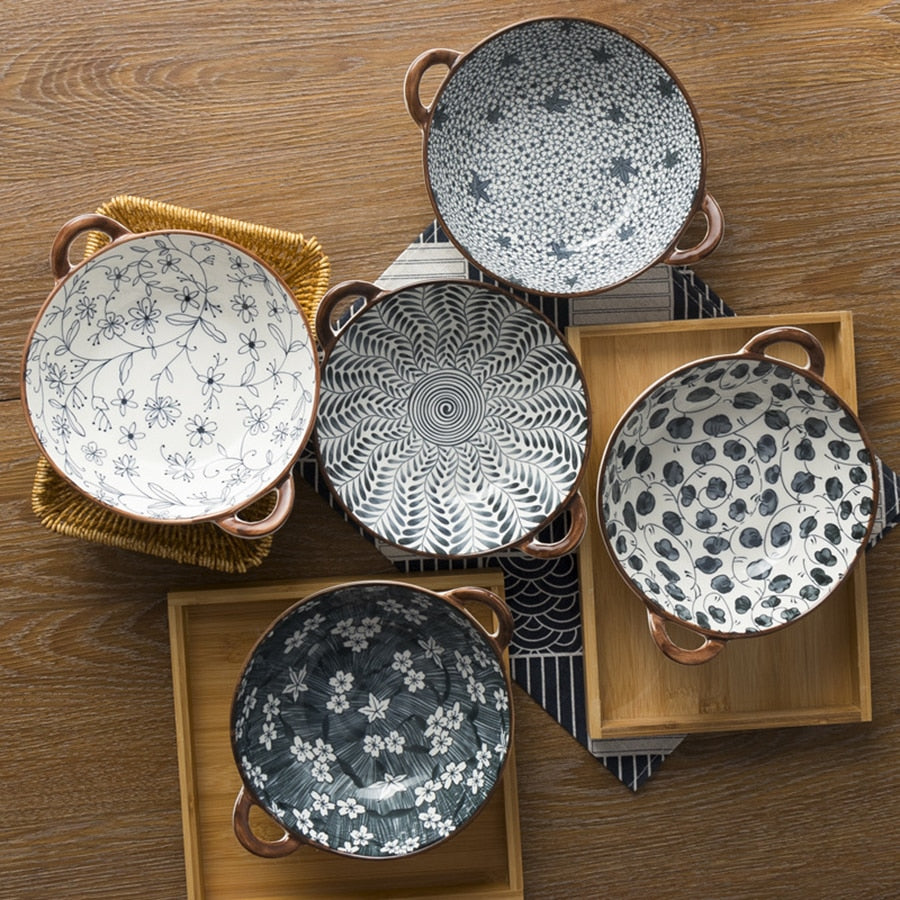 Farmhouse Modern Style Irregular Shaped Ceramic Bowls With Handles