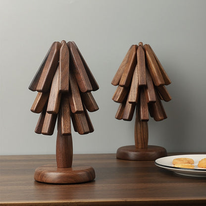 Wood Collapsible Hot Pad Trivet Tree