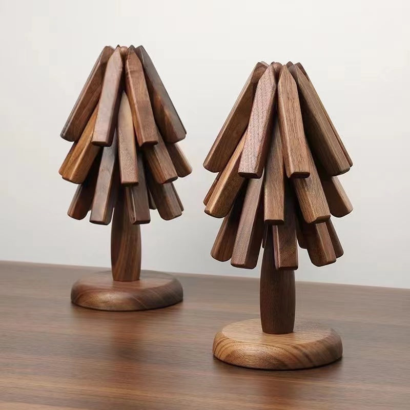Wood Collapsible Hot Pad Trivet Tree