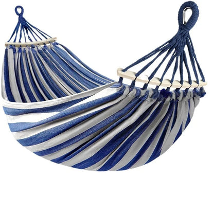 Canvas Double Hammock | Anti-Roll Swing Bed with Wooden Spreaders for Camping & Outdoors