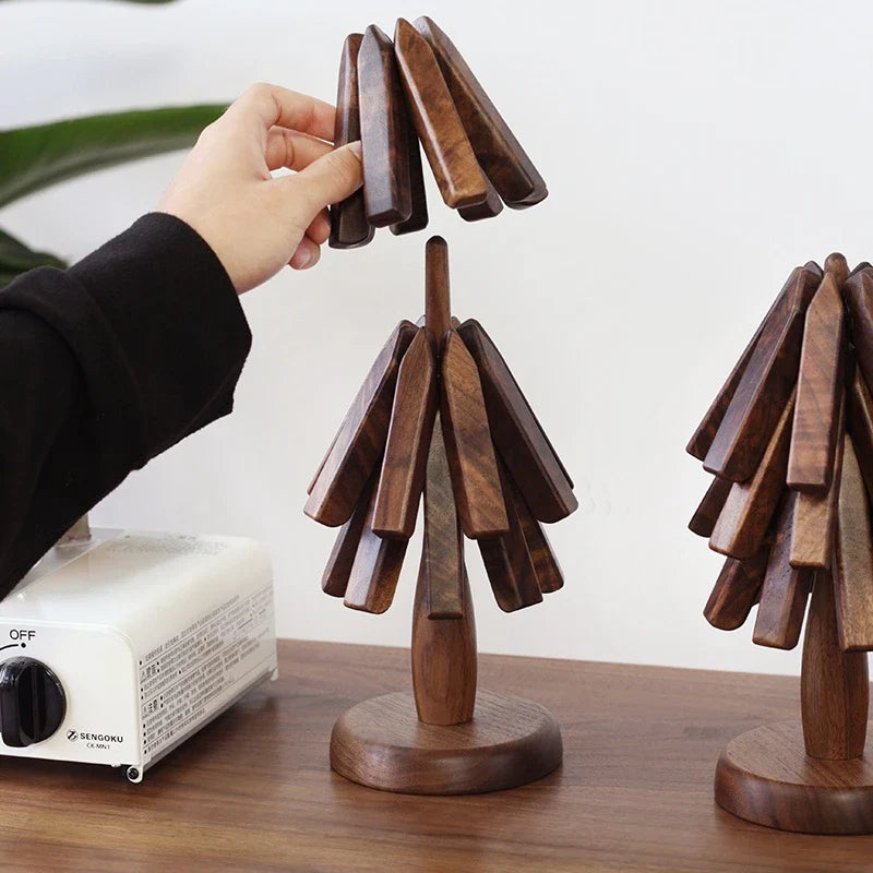 Wood Collapsible Hot Pad Trivet Tree