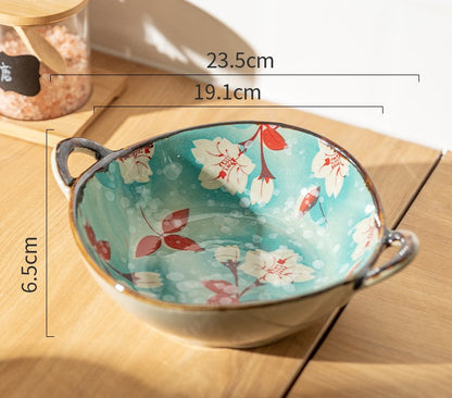 Farmhouse Style Irregular Shaped Ceramic Bowls With Handles