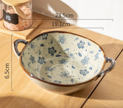 Farmhouse Style Irregular Shaped Ceramic Bowls With Handles