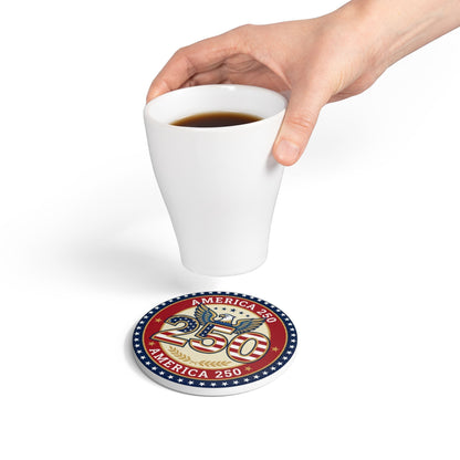 America 250 Patriotic Ceramic Coaster — USA Anniversary Eagle Flag Design (1 pc)