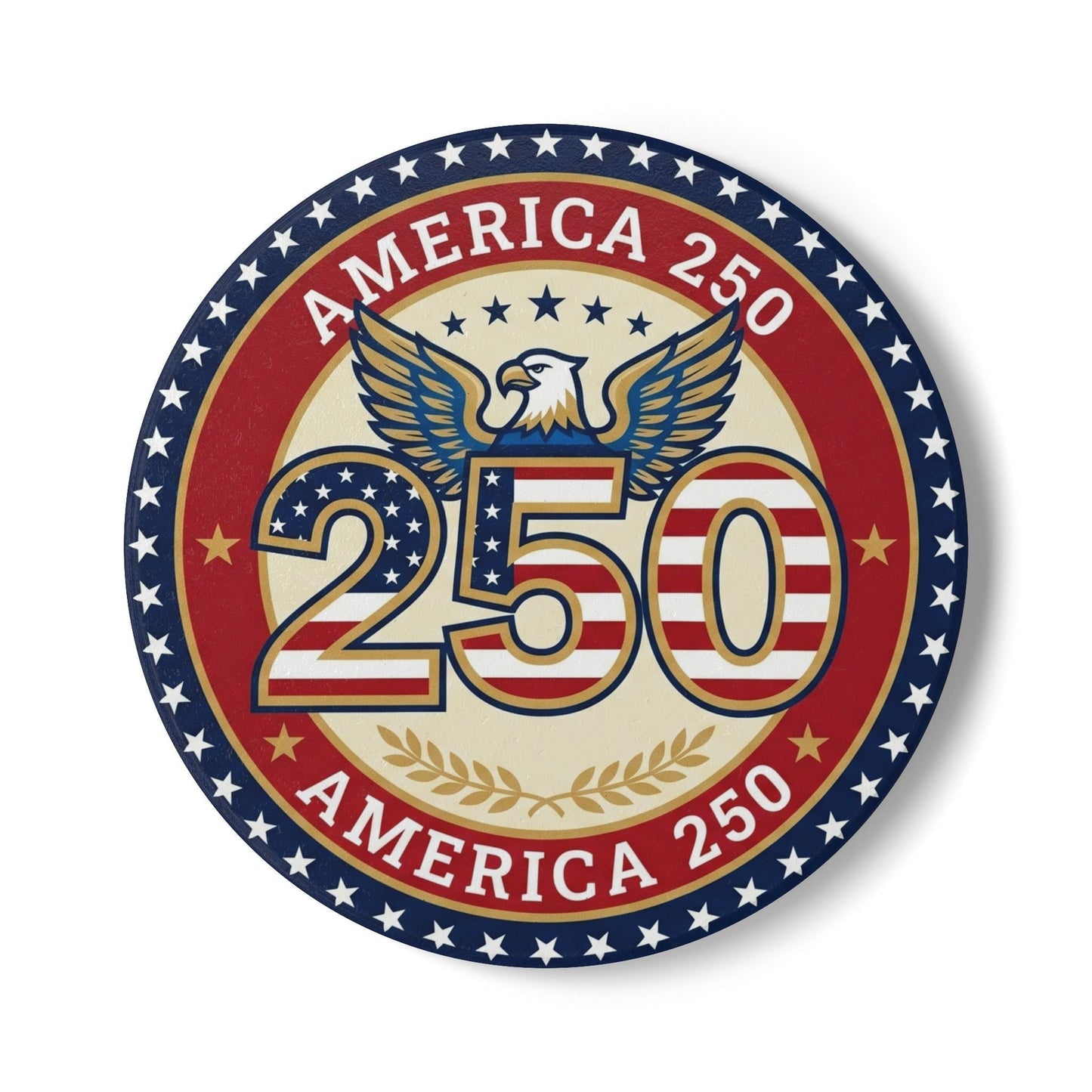 America 250 Patriotic Ceramic Coaster — USA Anniversary Eagle Flag Design (1 pc)