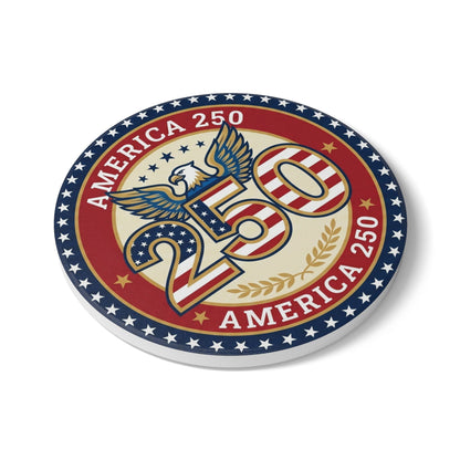 America 250 Patriotic Ceramic Coaster — USA Anniversary Eagle Flag Design (1 pc)