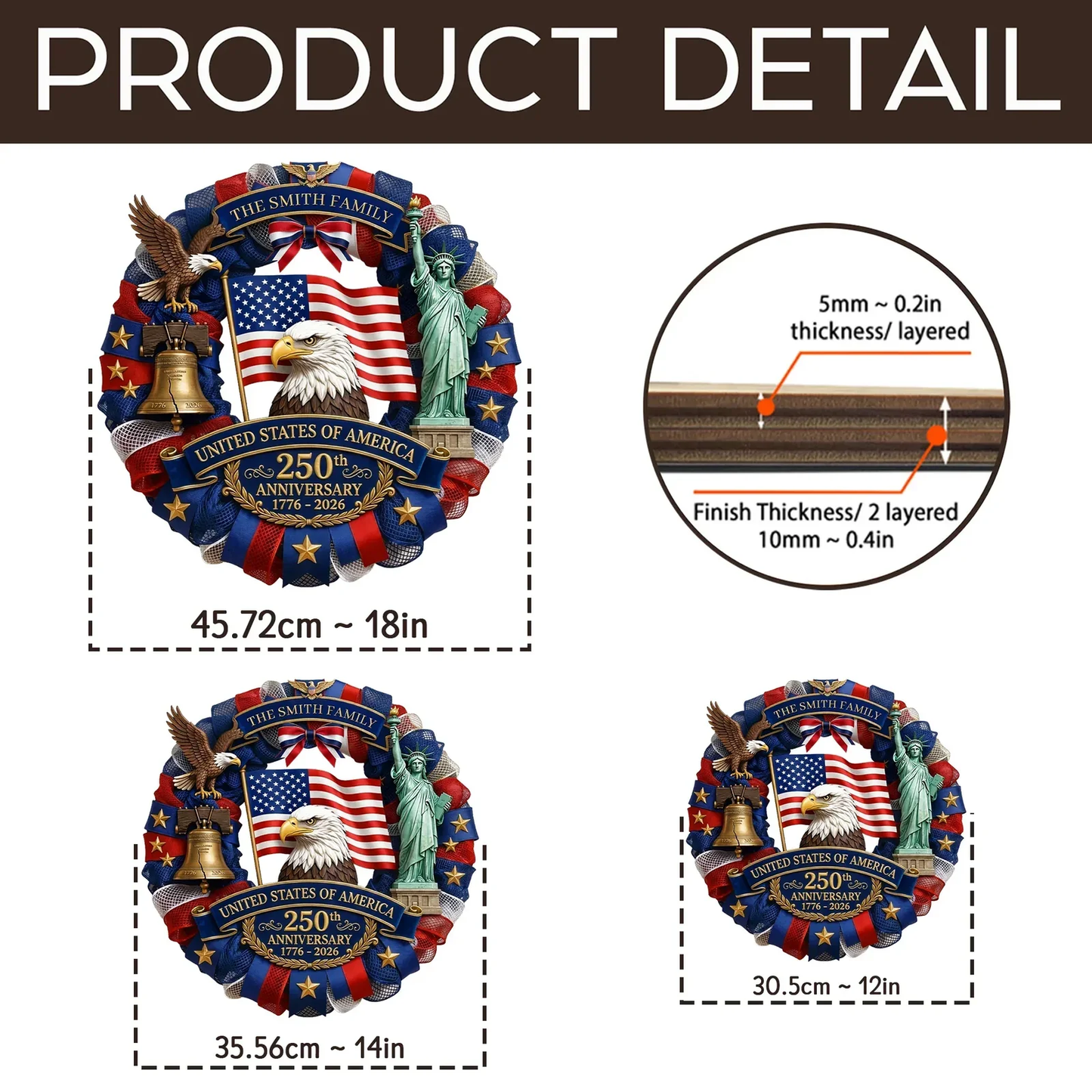 United States Of America 250th Anniversary - Personalized Wooden Sign, 250th Anniversary Gifts