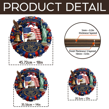 United States Of America 250th Anniversary - Personalized Wooden Sign, 250th Anniversary Gifts