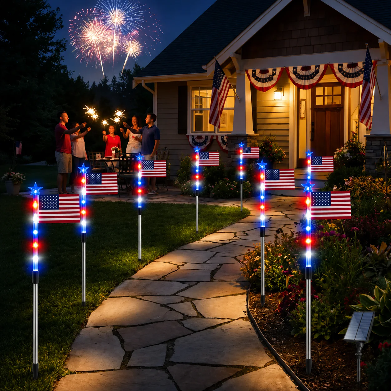 8 Solar American Flag Pathway Lights for 250th US Independence Celebration