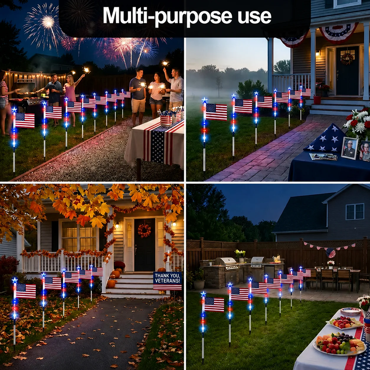 8 Solar American Flag Pathway Lights for 250th US Independence Celebration