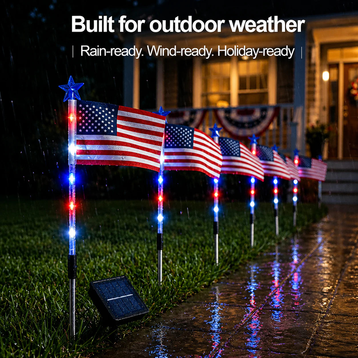 8 Solar American Flag Pathway Lights for 250th US Independence Celebration