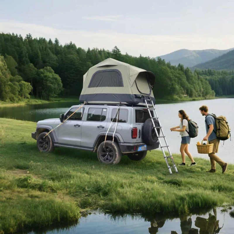 Quick-Setup 2-Person Camping Tent with Electric Pump, Inflatable Rooftop Tent for Car & SUV, 86.5″ L x 57″ W x 52.5″ H