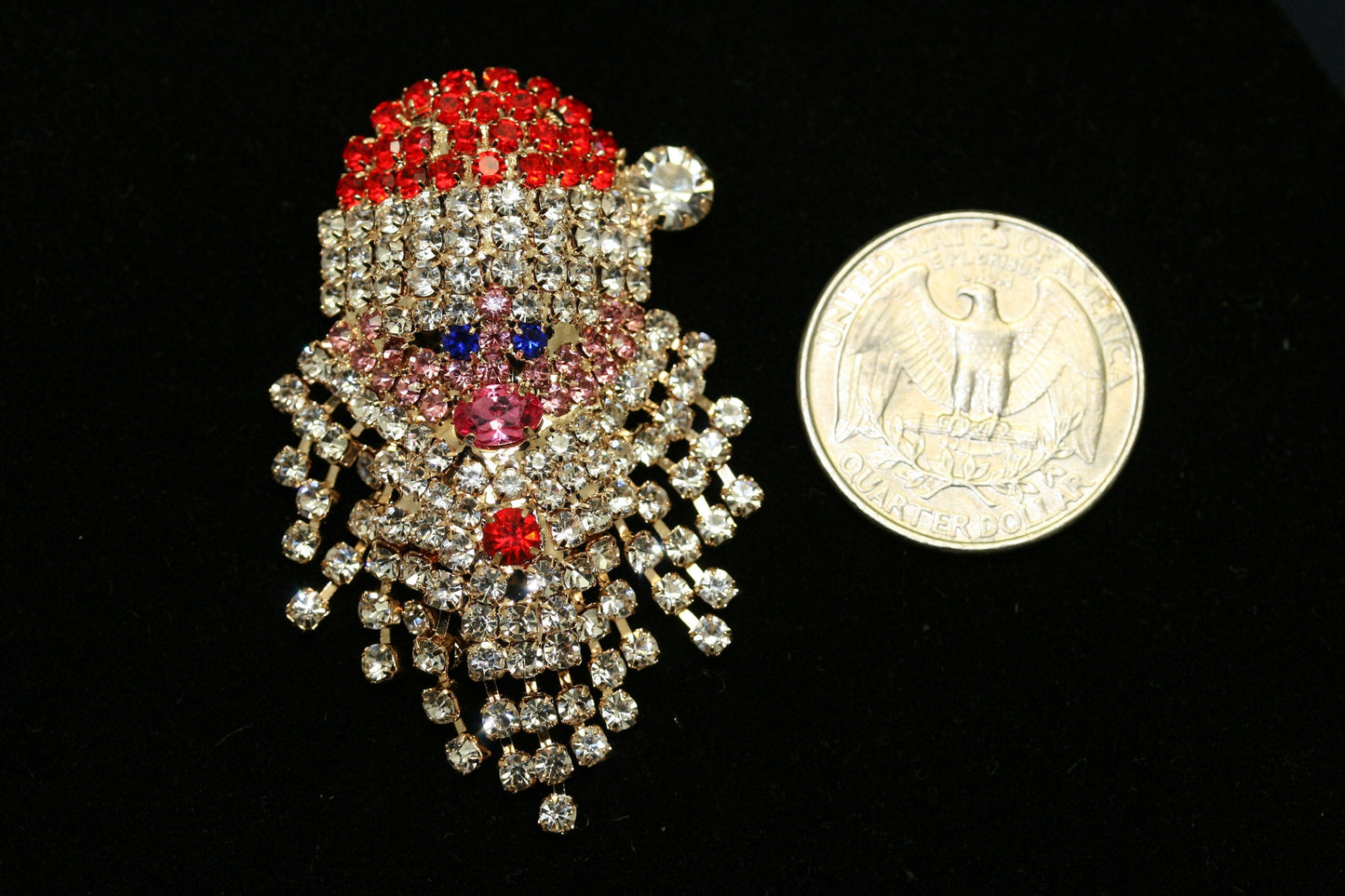 Vintage Sparkly Rhinestone Santa Claus Face Brooch Pin and Earrings Set,  Xmas Holiday Jewelry Gift