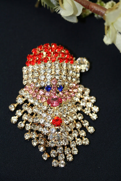 Vintage Sparkly Rhinestone Santa Claus Face Brooch Pin and Earrings Set,  Xmas Holiday Jewelry Gift