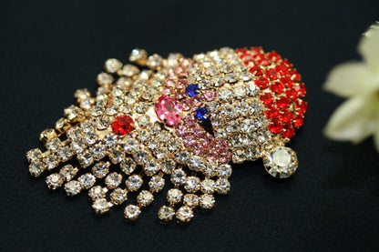 Vintage Sparkly Rhinestone Santa Claus Face Brooch Pin and Earrings Set,  Xmas Holiday Jewelry Gift