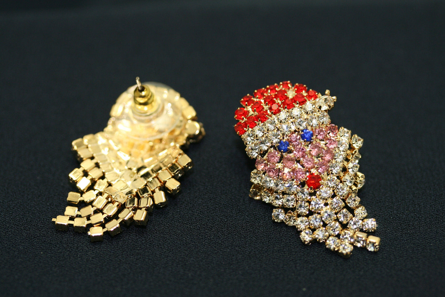 Vintage Sparkly Rhinestone Santa Claus Face Brooch Pin and Earrings Set,  Xmas Holiday Jewelry Gift
