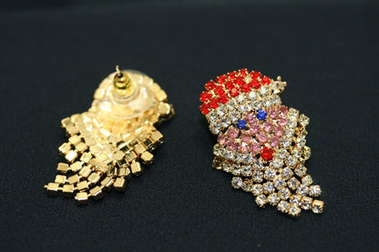 Vintage Sparkly Rhinestone Santa Claus Face Brooch Pin and Earrings Set,  Xmas Holiday Jewelry Gift