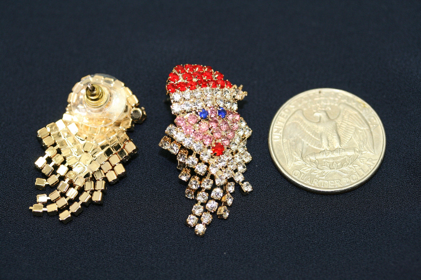 Vintage Sparkly Rhinestone Santa Claus Face Brooch Pin and Earrings Set,  Xmas Holiday Jewelry Gift