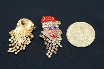 Vintage Sparkly Rhinestone Santa Claus Face Brooch Pin and Earrings Set,  Xmas Holiday Jewelry Gift