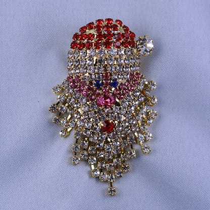 Vintage Sparkly Rhinestone Santa Claus Face Brooch Pin and Earrings Set,  Xmas Holiday Jewelry Gift
