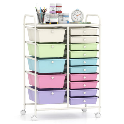 15-Drawer Organizer Cart Office School Rolling Storage Cart