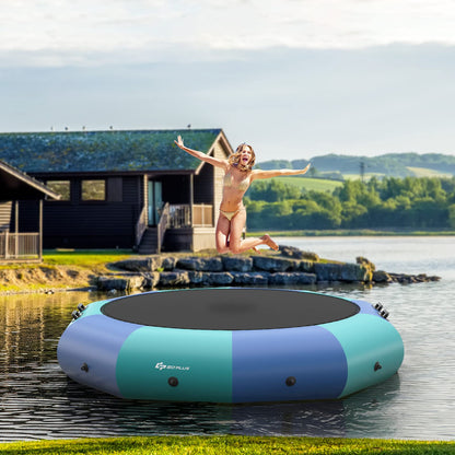 Inflatable Water Trampoline, 10FT/12FT/15FT Recreational Water Bouncer w/ Electric Inflator