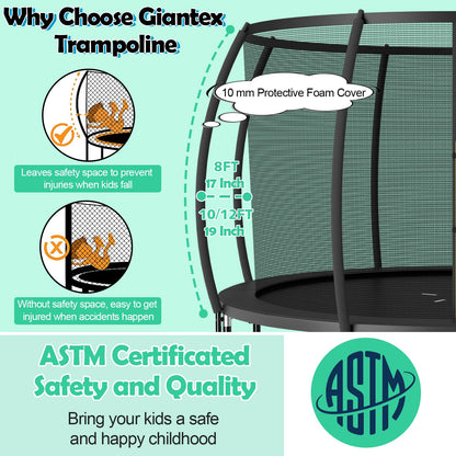 8FT 10FT 12FT Trampoline with Enclosure, ASTM Approved Outdoor Large Trampoline with Ladder