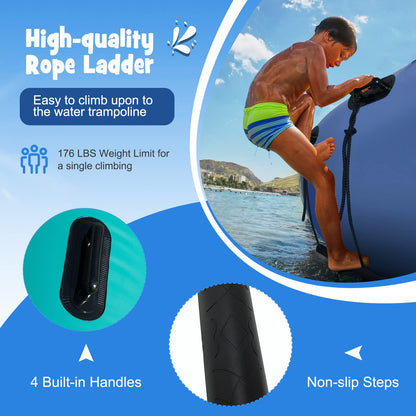 10Ft 12Ft 15Ft Inflatable Water Trampoline, Floating Rebounder Trampoline with 500W Blower and 3-Step Rope Ladder