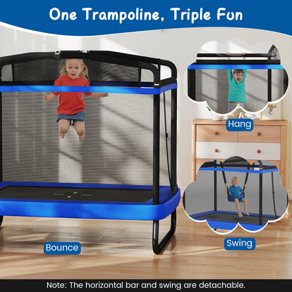 Rectangle Trampoline for Kids 70” Toddler Rebounder with Detachable Swing