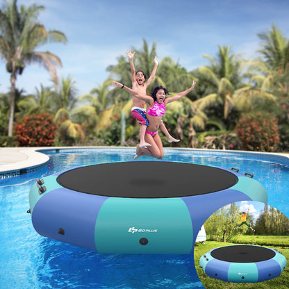 Inflatable Water Trampoline, 10FT/12FT/15FT Recreational Water Bouncer w/ Electric Inflator
