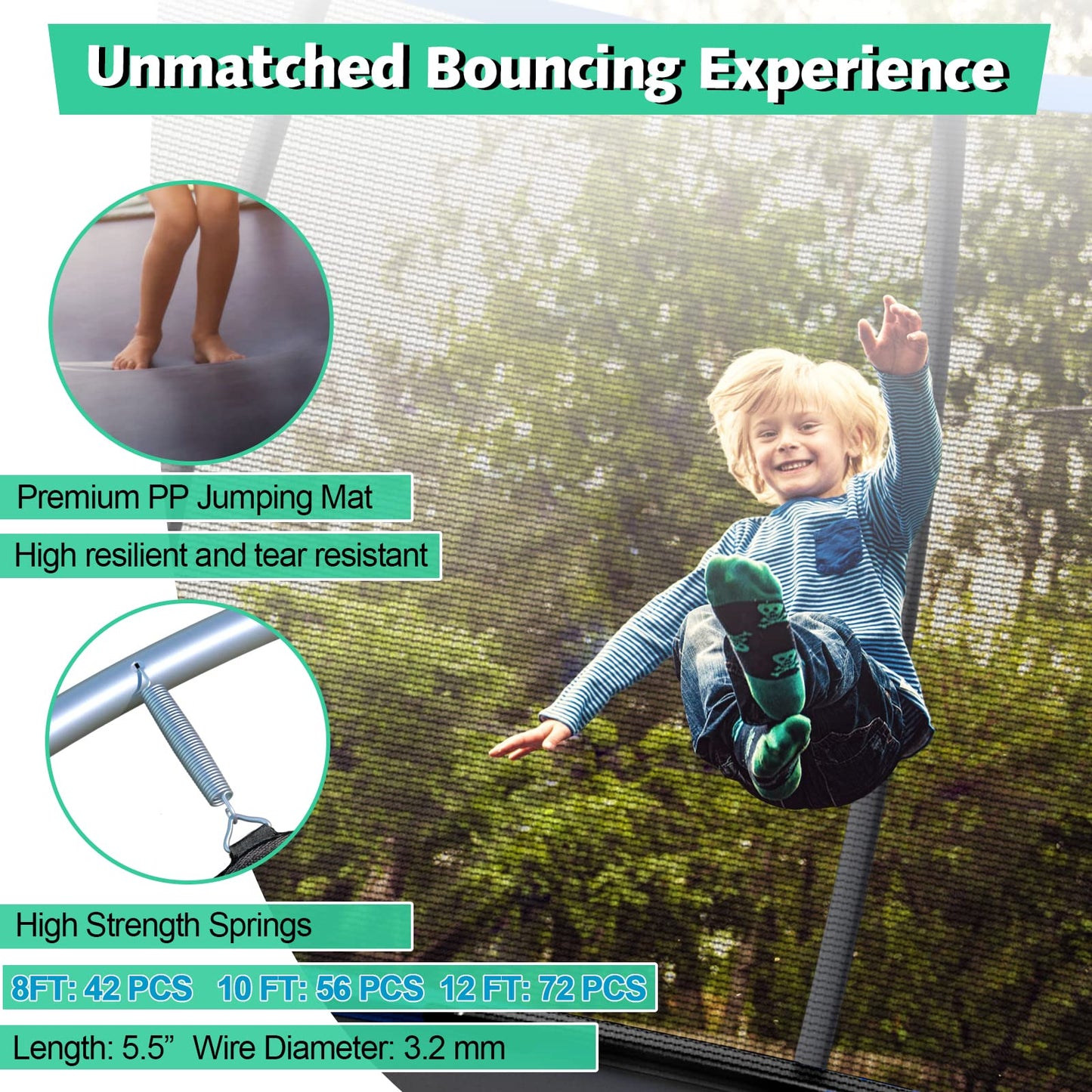 8FT 10FT 12FT Trampoline with Enclosure, ASTM Approved Outdoor Large Trampoline with Ladder