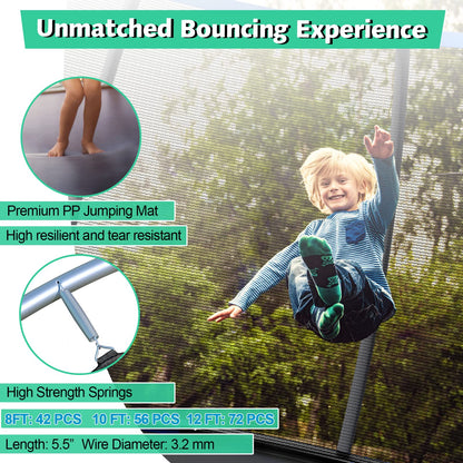 8FT 10FT 12FT Trampoline with Enclosure, ASTM Approved Outdoor Large Trampoline with Ladder