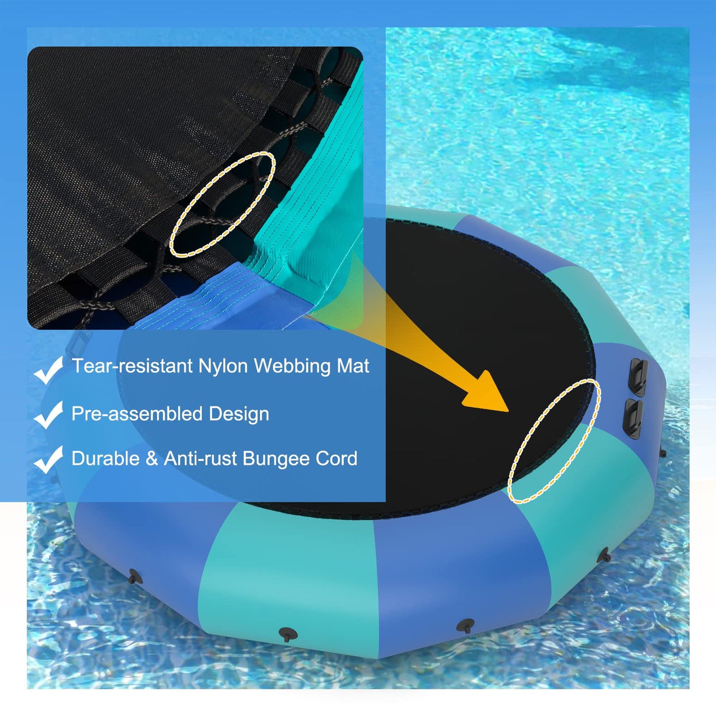 10Ft 12Ft 15Ft Inflatable Water Trampoline, Floating Rebounder Trampoline with 500W Blower and 3-Step Rope Ladder