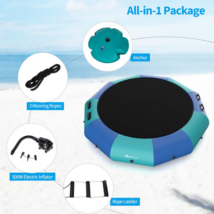 Inflatable Water Trampoline, 10FT/12FT/15FT Recreational Water Bouncer w/ Electric Inflator