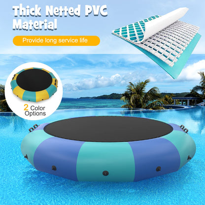 10Ft 12Ft 15Ft Inflatable Water Trampoline, Floating Rebounder Trampoline with 500W Blower and 3-Step Rope Ladder