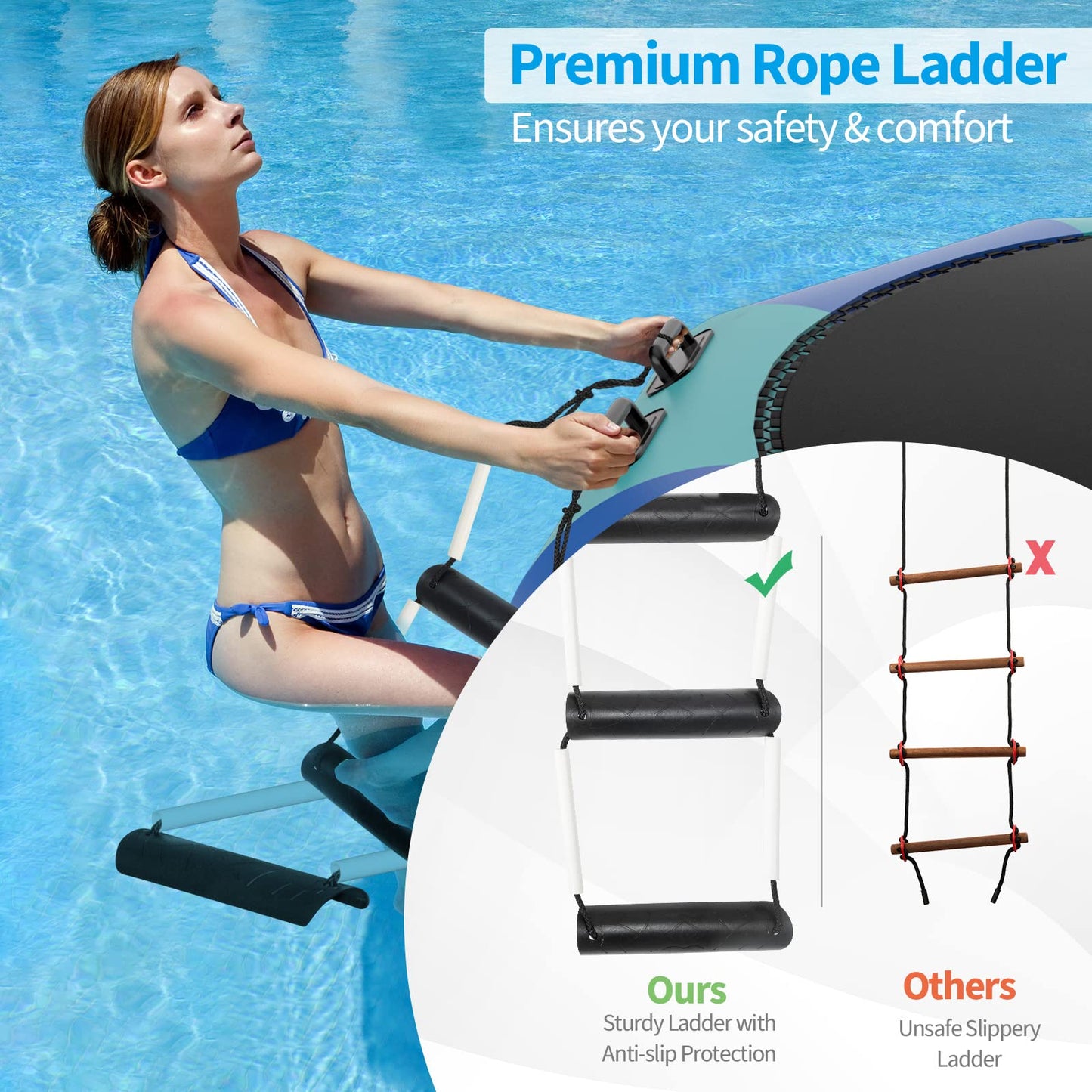 Inflatable Water Trampoline, 10FT/12FT/15FT Recreational Water Bouncer w/ Electric Inflator
