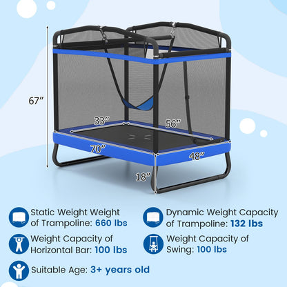 Rectangle Trampoline for Kids 70” Toddler Rebounder with Detachable Swing