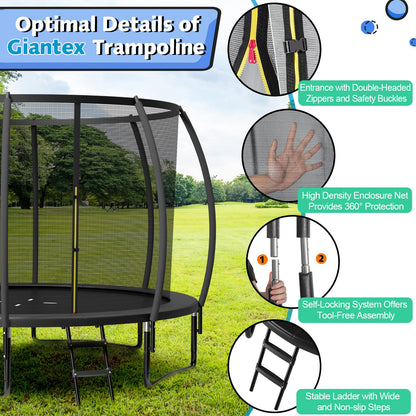 8FT 10FT 12FT Trampoline with Enclosure, ASTM Approved Outdoor Large Trampoline with Ladder