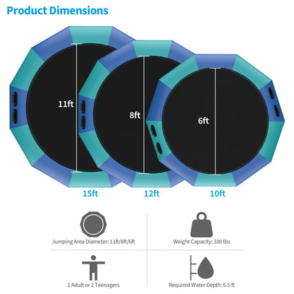 Inflatable Water Trampoline, 10FT/12FT/15FT Recreational Water Bouncer w/ Electric Inflator