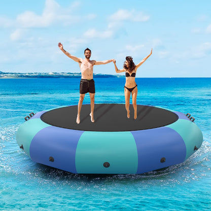 10Ft 12Ft 15Ft Inflatable Water Trampoline, Floating Rebounder Trampoline with 500W Blower and 3-Step Rope Ladder