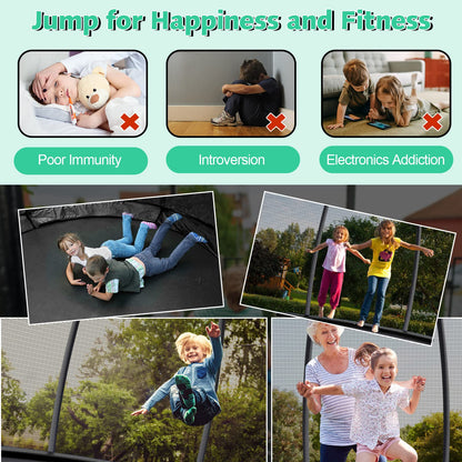 8FT 10FT 12FT Trampoline with Enclosure, ASTM Approved Outdoor Large Trampoline with Ladder