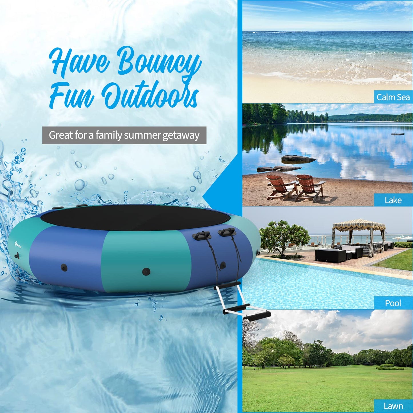 Inflatable Water Trampoline, 10FT/12FT/15FT Recreational Water Bouncer w/ Electric Inflator