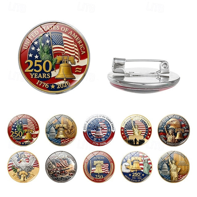 10Pcs U.S. 250th Anniversary Lapel Pin Badges, July Fourth Independence Day Accessories