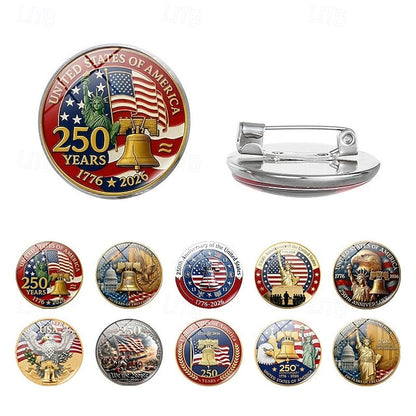 10Pcs U.S. 250th Anniversary Lapel Pin Badges, July Fourth Independence Day Accessories