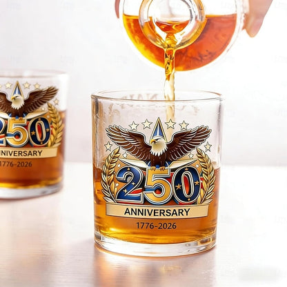 USA 250th Anniversary Eagle with Flag Whiskey Glass Cup, 1776-2026 Edition Whiskey Bottle, 12oz for Liquor, Patriotic Military Veteran Gift for Men, Dad, Husband, Anniversary & Retirement Decoration