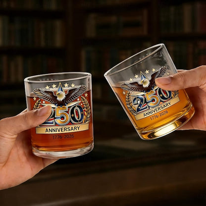 USA 250th Anniversary Eagle with Flag Whiskey Glass Cup, 1776-2026 Edition Whiskey Bottle, 12oz for Liquor, Patriotic Military Veteran Gift for Men, Dad, Husband, Anniversary & Retirement Decoration