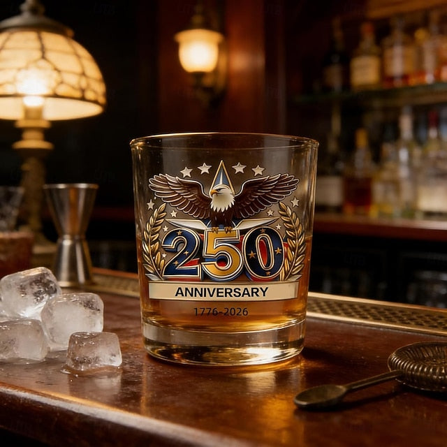 USA 250th Anniversary Eagle with Flag Whiskey Glass Cup, 1776-2026 Edition Whiskey Bottle, 12oz for Liquor, Patriotic Military Veteran Gift for Men, Dad, Husband, Anniversary & Retirement Decoration