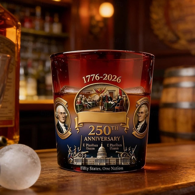 USA 250th Anniversary Eagle with Flag Whiskey Glass Cup, 1776-2026 Edition Whiskey Bottle, 12oz for Liquor, Patriotic Military Veteran Gift for Men, Dad, Husband, Anniversary & Retirement Decoration